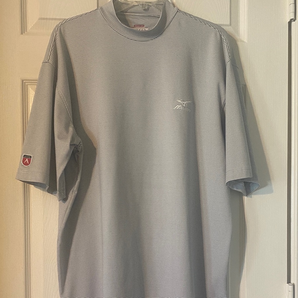 Antigua Men's White with Thin Black Stripeds Performance Shirt